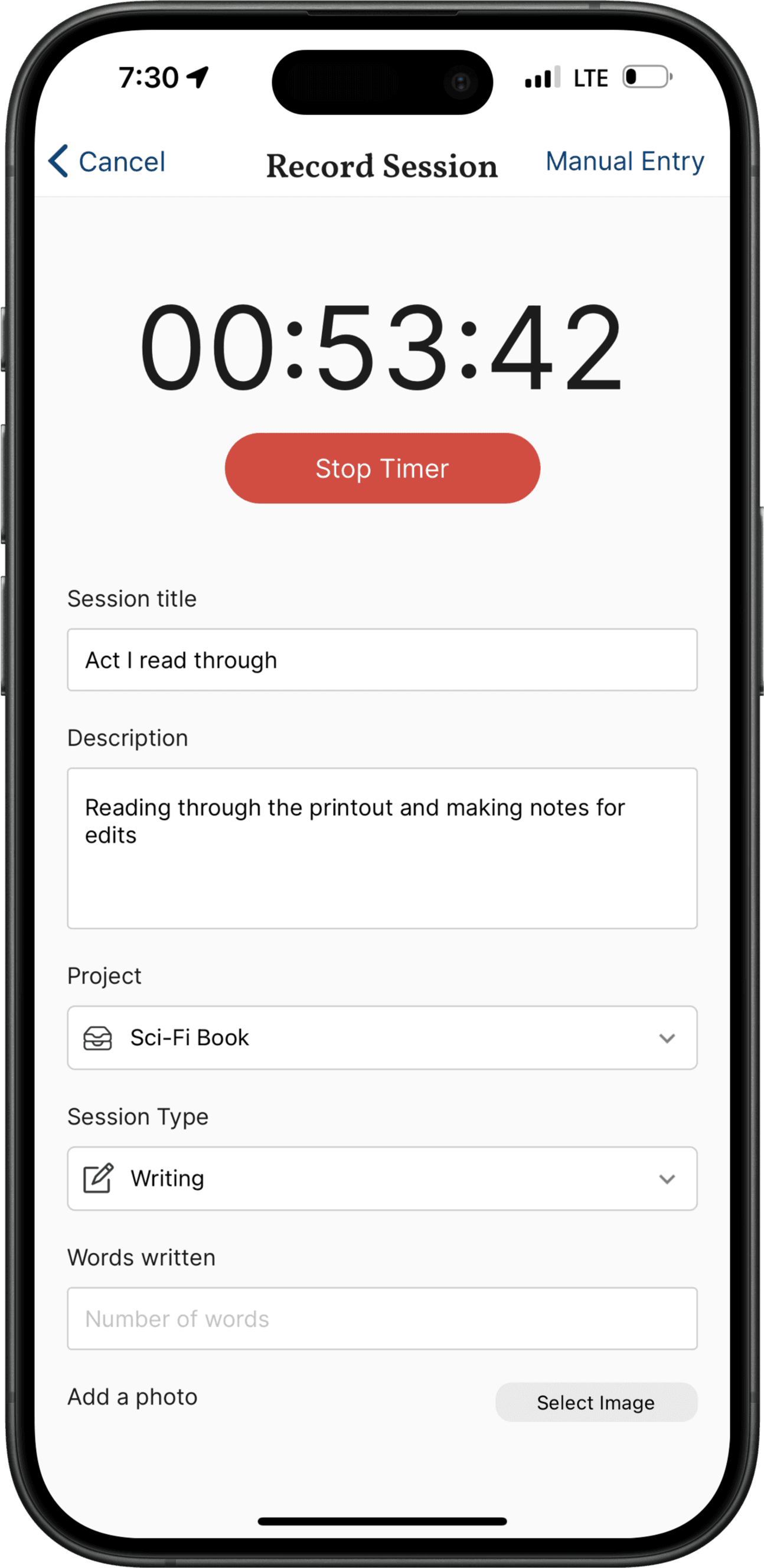 A screenshot of the built-in timer.